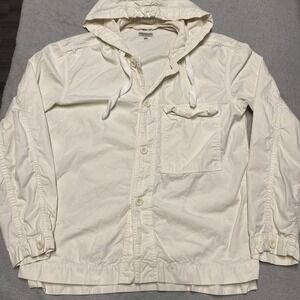 Knickerbocker NYC Hooded Shirt Mens Small Ivory Button Front Hoodie Cotton